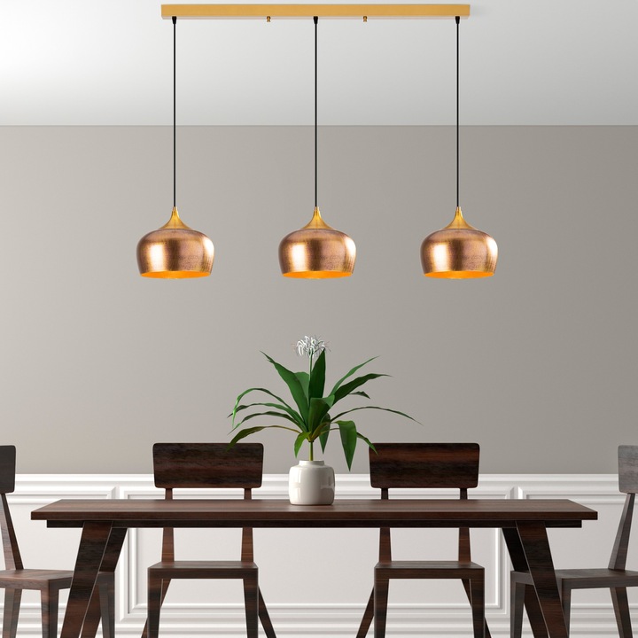 Lustra Aleah, Opviq, metalic, dimensiuni 140x30x123cm, înălțime reglabilă 43-123cm, antic