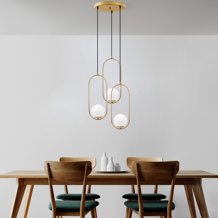 Lustra Amaia, Opviq, metal, 44x44x115cm, înălțime reglabilă 66-115cm, tip priza 3xE27, antic/alb