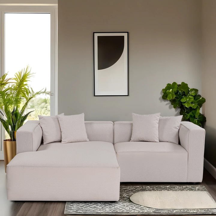 Canapea de colț Atelier Del Sofa Madeline, fag și brad, 230x180x69cm, gri deschis