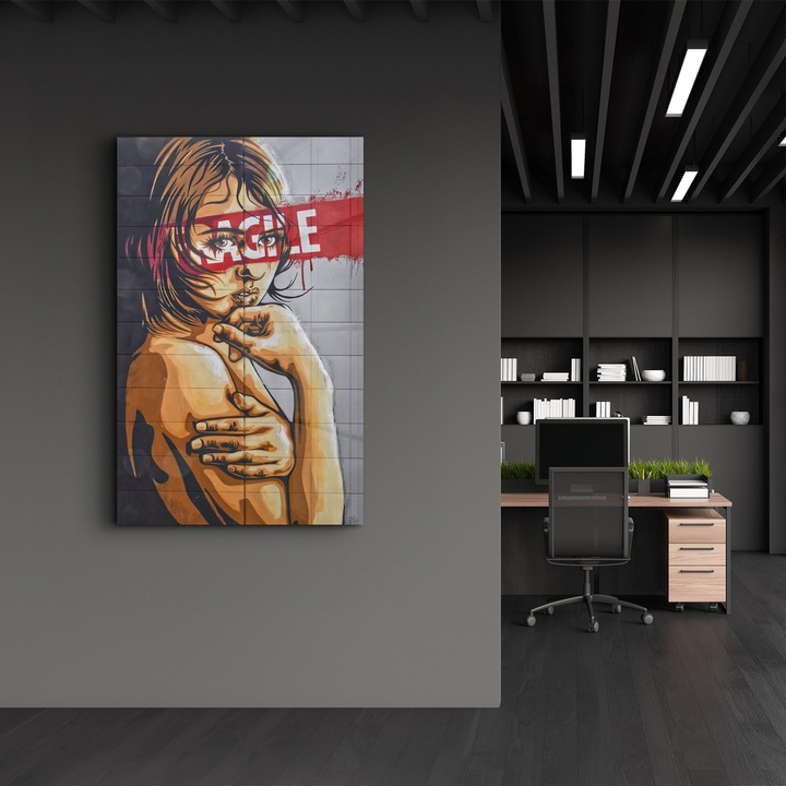 Kék edzett üvegből készült dekoratív festmény, Wallity