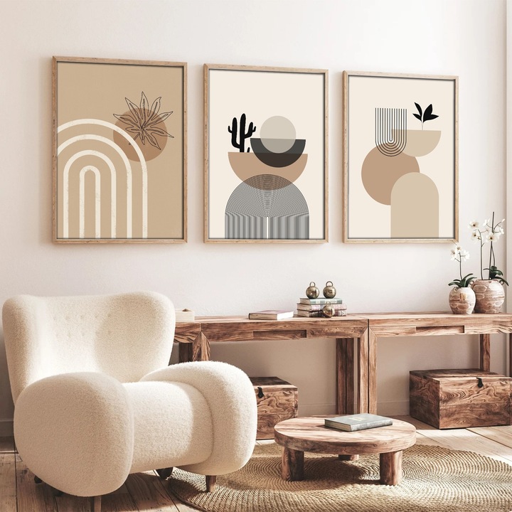 Dekoratív festmények, Wallity, mdf festmény tömörfa keretben, 50x70cm, 3 darabos szett