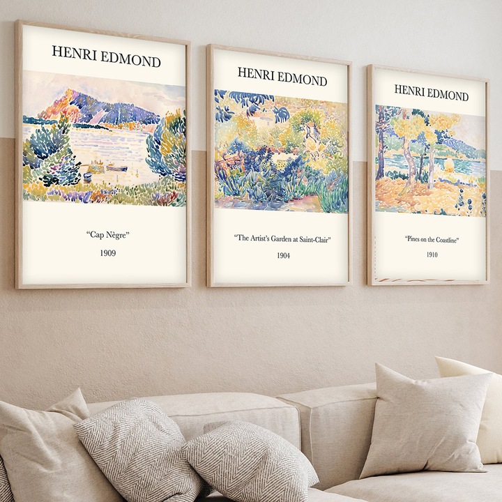 Keretezett díszfestmény, Wallity, 50x70cm, 3 darabos szett, MDF, tömörfa