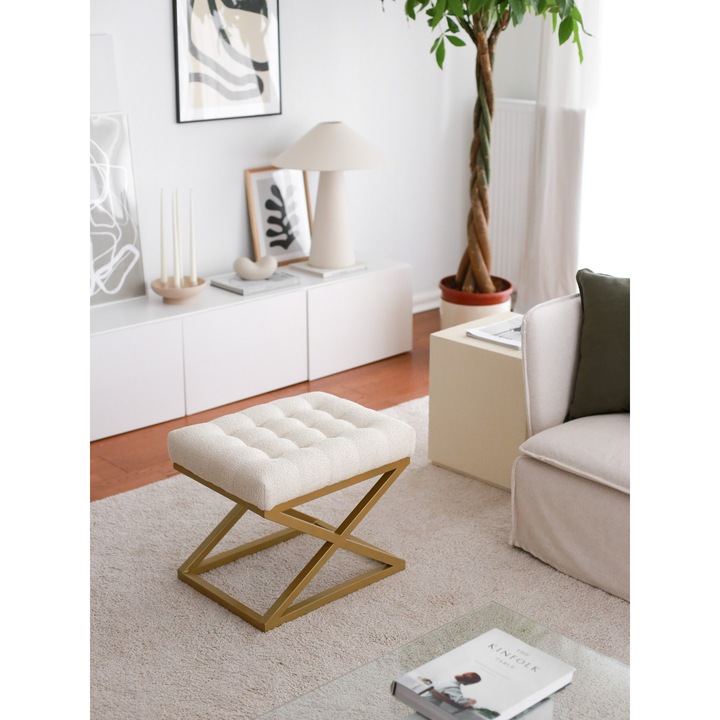 Табуретка Raelyn, Диван Atelier Del, бяло/златисто