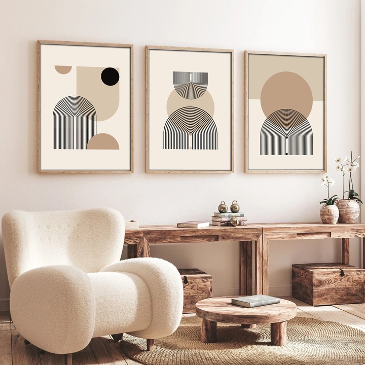 Keretezett díszfestmény, Wallity, 50x70cm, 3 darabos szett, MDF, tömörfa