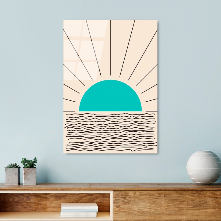 Edzett üvegből készült dekoratív festmény ilex-szel, Wallity, bézs