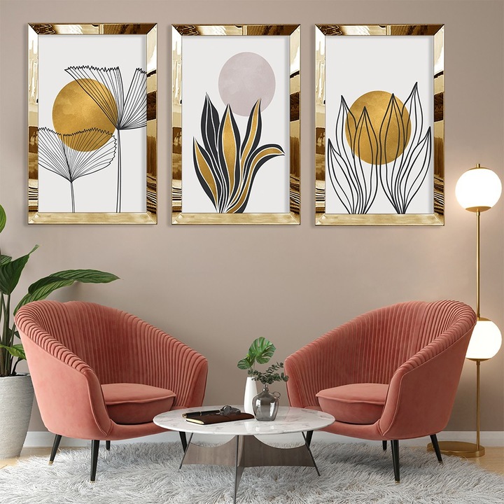 Tablou decorativ set 3 piese, Wallity, mdf-plexiglass, 40x60cm