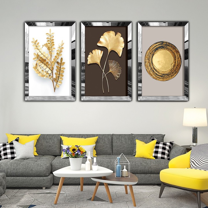 Tablou decorativ set 3 piese, Wallity, mdf-plexiglass, 50x70cm