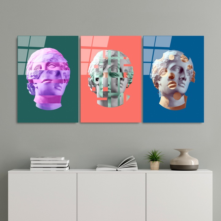 Dekoratív edzett üvegfestmények, Wallity, 45x65cm, 3 darabos készlet, tartós színek