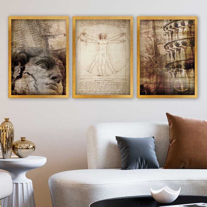 Dekoratív festmények, Wallity, 3 darabos készlet, 35x45cm, fa, polisztirol