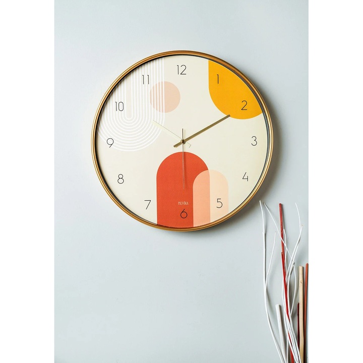 Ceas decorativ de perete Wallity, model Avayah, 42x42cm, sticla 100%