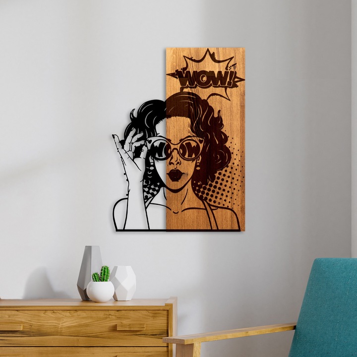 Dekoratív fa kép, Wallity, fekete/barna