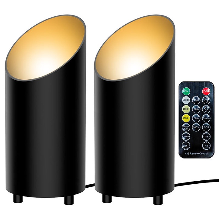 Lampa LED, 5W, trei temperaturi de culoare, reglare a luminozitatii, functie de temporizare, comutator de picior, telecomanda, utilizare pe scara larga, 17x8cm, compacta si portabila, neagra