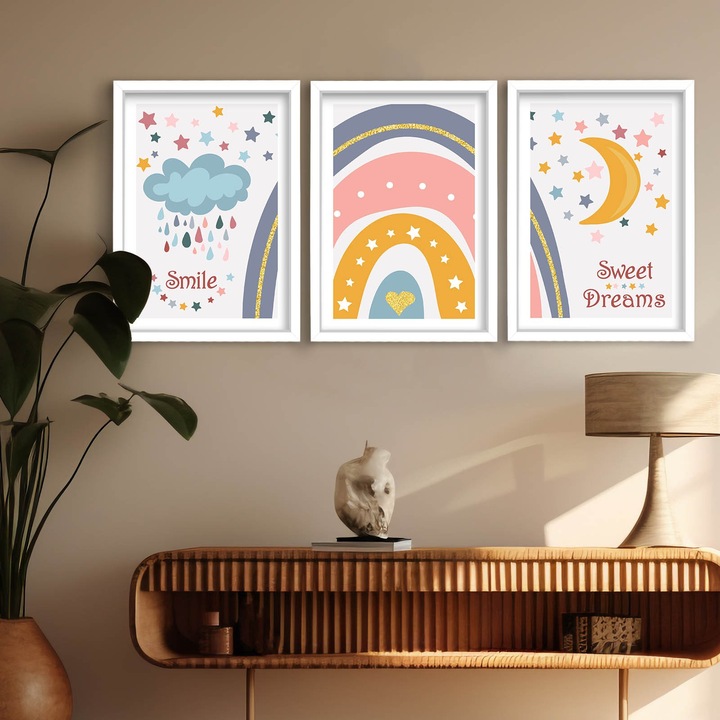 Keretezett díszfestmény, Wallity, 3 darab, 38x53cm, MDF 100%