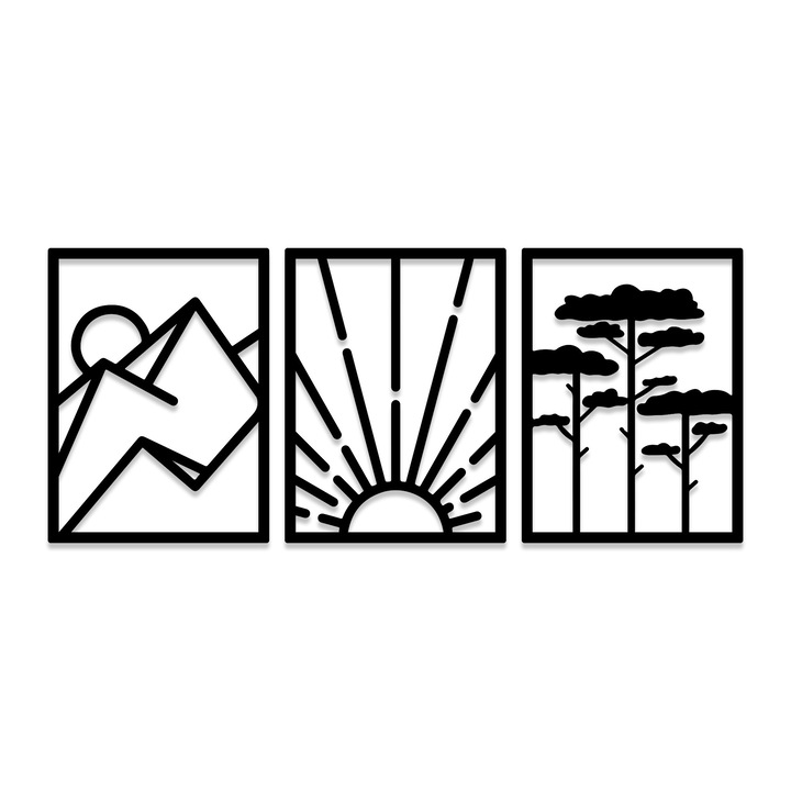 3 darabos faldekoráció szett, Wallity, fém, fekete, 56x42cm