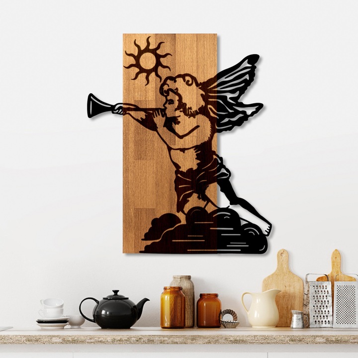 Dekoratív fa fali kiegészítő, Wallity, 46x58x3cm, 50% fa, 50% fém