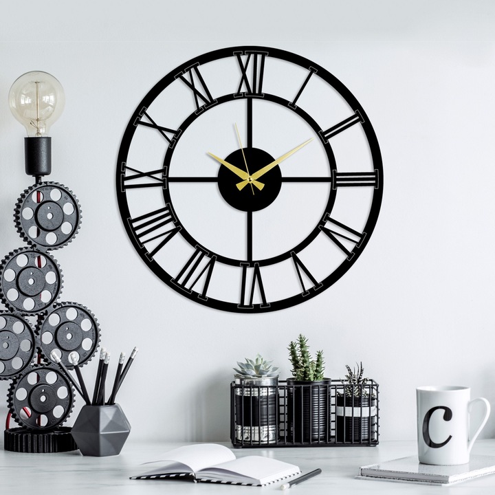 Dekoratív fém falióra, Wallity, 49x49cm, hangtalan szerkezet