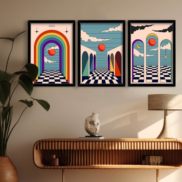 Dekoratív festmények, Wallity, keretezett MDF festmények, 38x53cm, 3 darabos szett