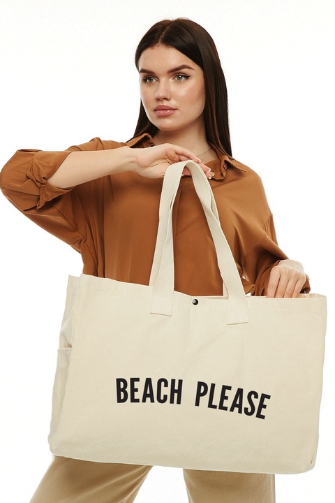 Geanta tote Garbalia, model Xiomara, 50x36x12cm, 2 buzunare exterioare, bej, 1 buzunar interior