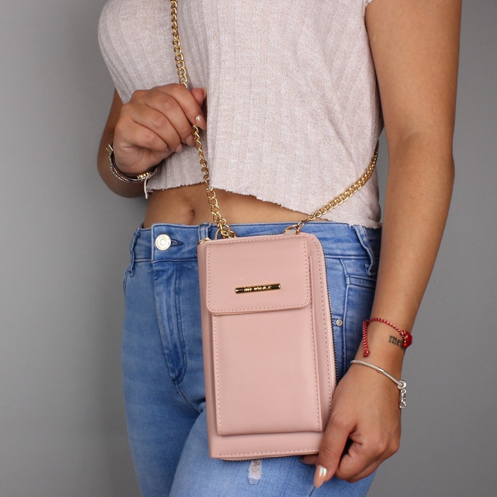 Bőr crossbody táska, Garbalia, telefontartóval, pénztárcával és kártyatartóval, 11,5x19,5cm, fekete