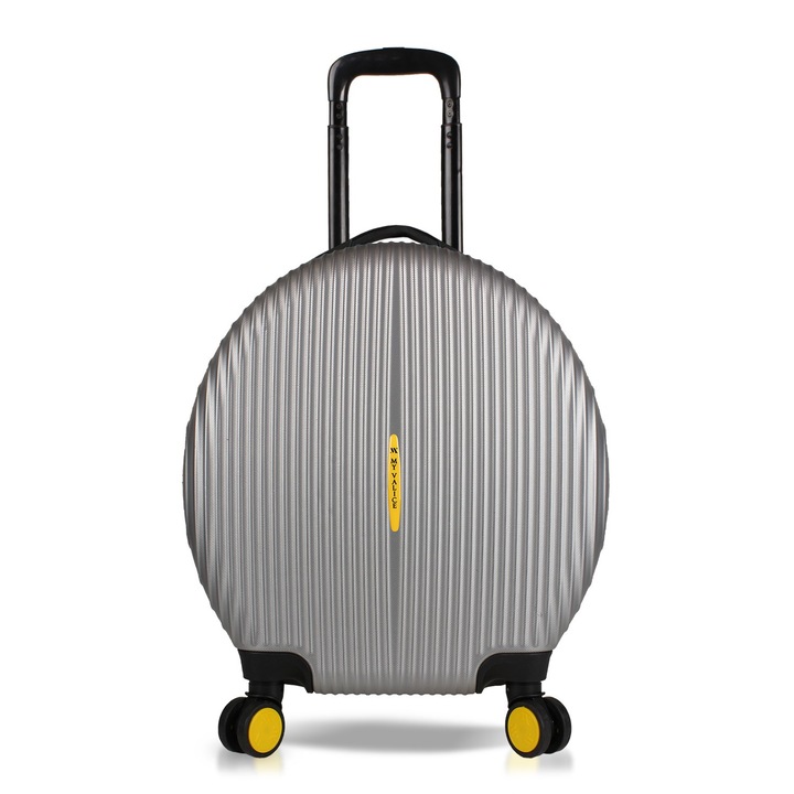 Troler Myvalice, model 0581, 4 roti multidirectionale, incuietoare codificata, argintiu, 53x43x27cm