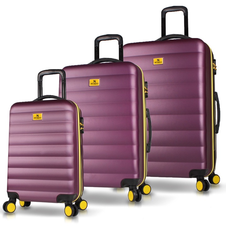 Set 3 trolere Myvalice Eastleigh, roti duble, lacat cod, 76x48x30cm/65x42x28cm/57x34x23cm