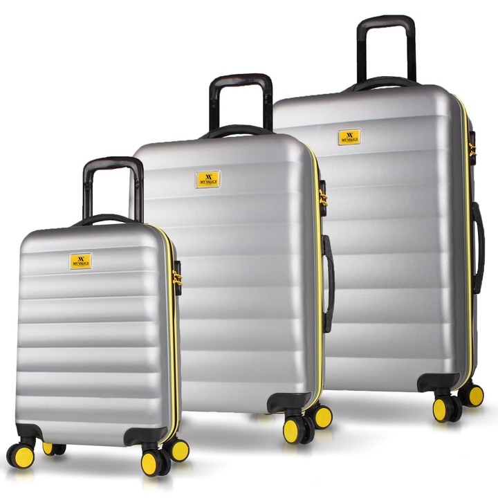 Set 3 trolere Myvalice, 76x48x30cm/65x42x28cm/57x34x23cm, argintiu