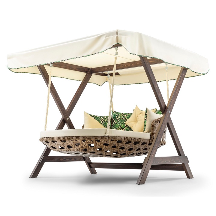 Двойна градинска люлка Dominic, Woody Fashion, водоустойчива, 188x177x140см, кремава
