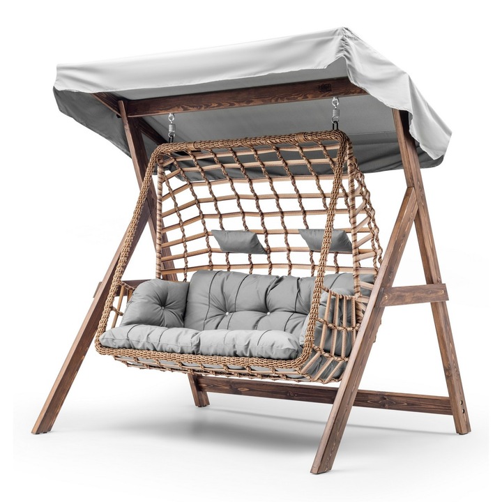 Двойна градинска люлка, Woody Fashion, кафяво/сива, 190x195x150см