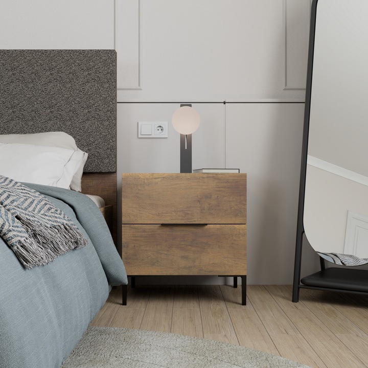 Noptiera Woody Fashion, model kmd-1720-oo-1, 2 sertare, 55x59x44cm