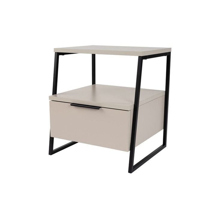 Noptiera Woody Fashion, melamina, crem/negru, 45 x 50 x 40 cm