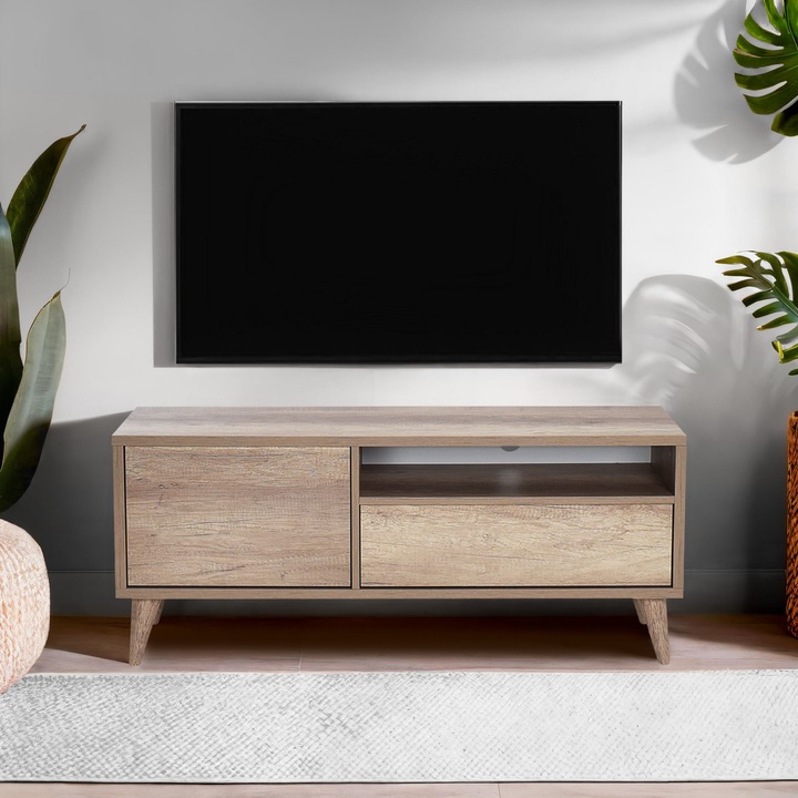 Woody Fashion TV állvány, Tvr-311-Tt-1 modell, 120x50x40cm, polcokkal, falra szerelhető