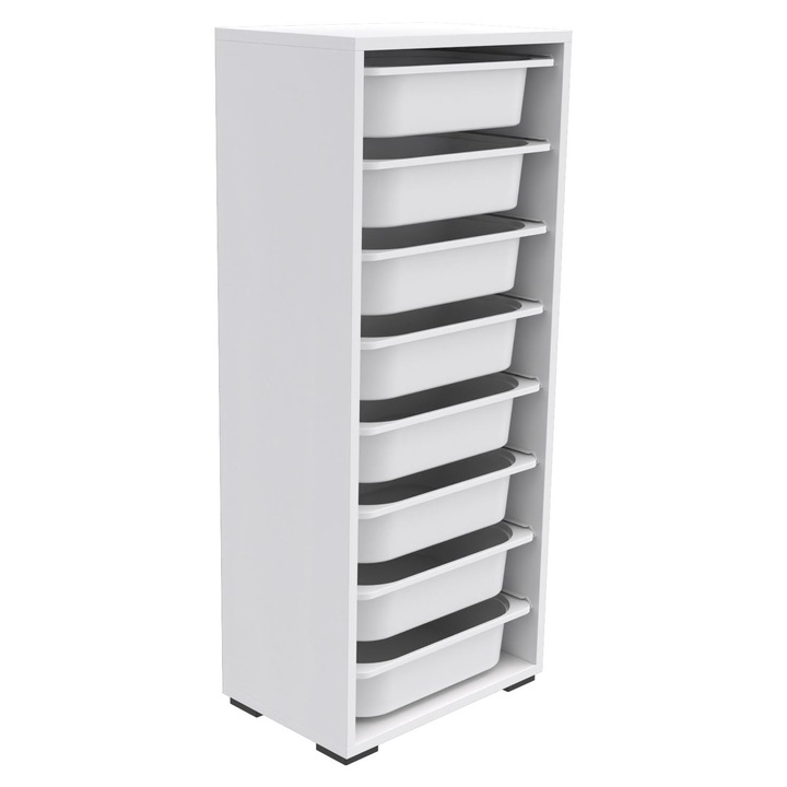 Dulap multifunctional, Woody Fashion, alb, 45.5x109x30cm, cu rafturi si picioare din plastic