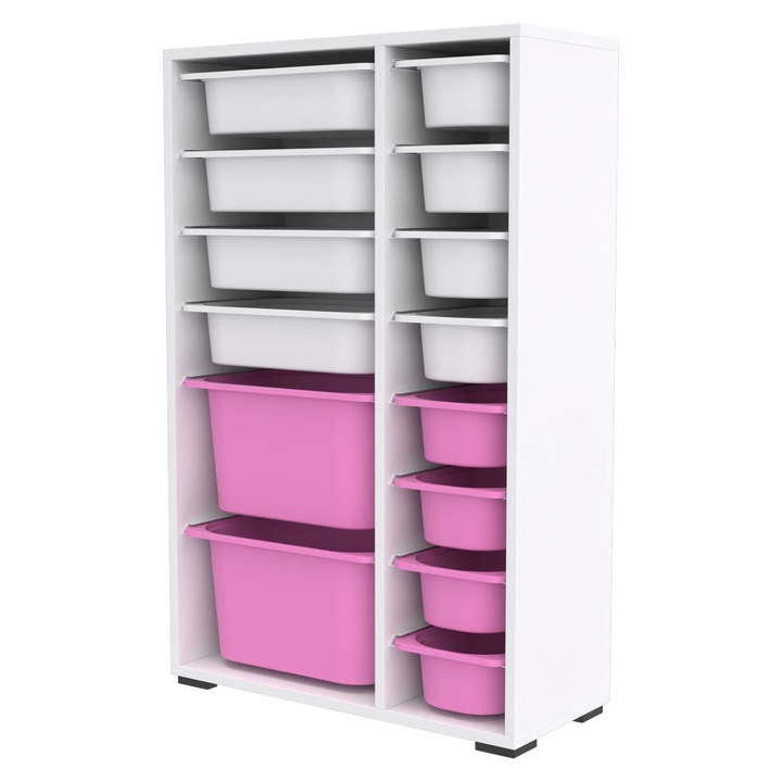 Dulap multifunctional, Woody Fashion, alb/roz, 69.5x30x109cm, pentru organizare jucarii