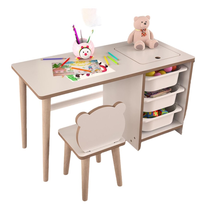 Комплект детска маса и столове Woody Fashion, 90x50x42см/25x59x25см, Бял