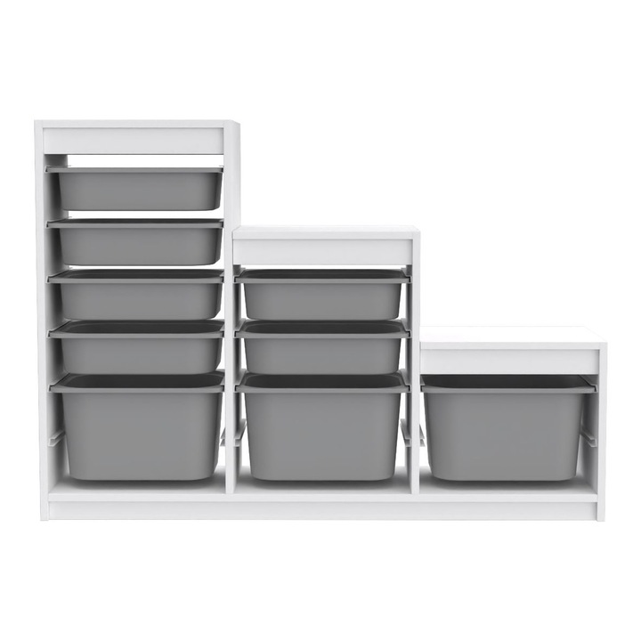 Шкаф Woody Fashion, Многофункционален, бял/сив, 132x93x30см, За организиране на играчки