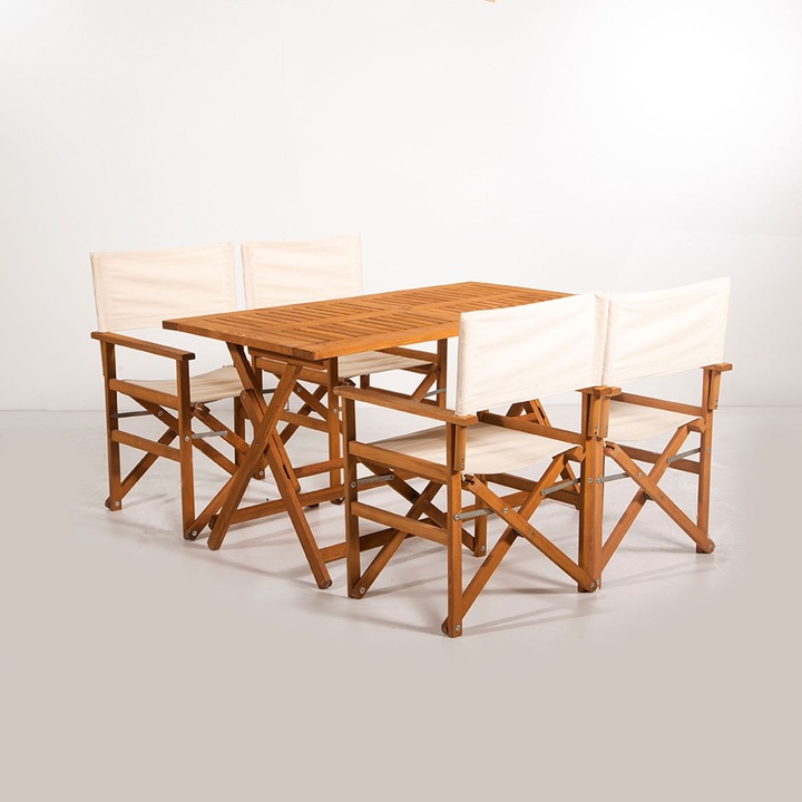 Комплект градински мебели, Woody Fashion, маса 120x70см, сгъваеми столове, 4 части, букова дървесина, водоустойчиви