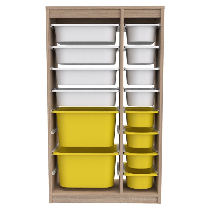 Dulap multifunctional Woody Fashion Montana XS 2D4N8U, maro, alb, galben, 69x112,2x29,6cm