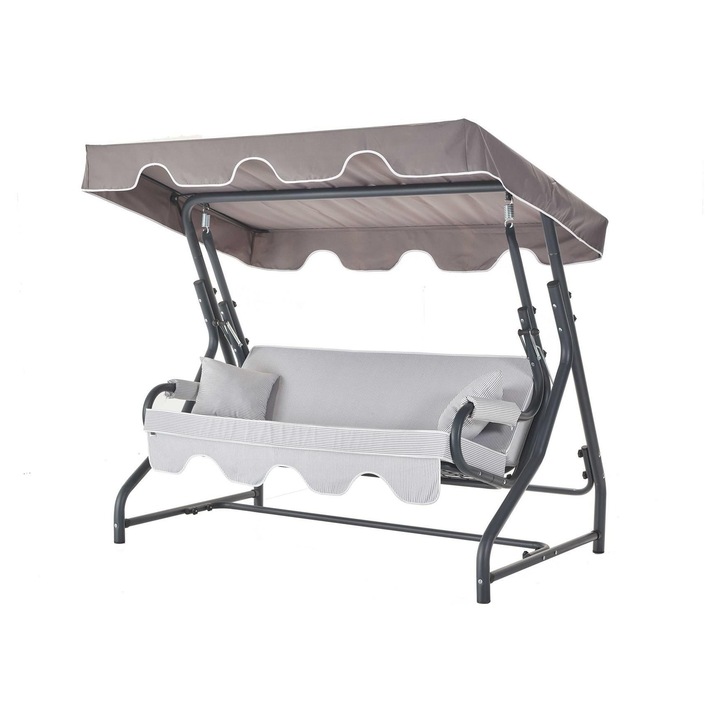 Троен люлеещ се стол за градината, Woody Fashion, 100% полиестер, 2 възглавници, 200x170x110 см, височина на седалката 60 см