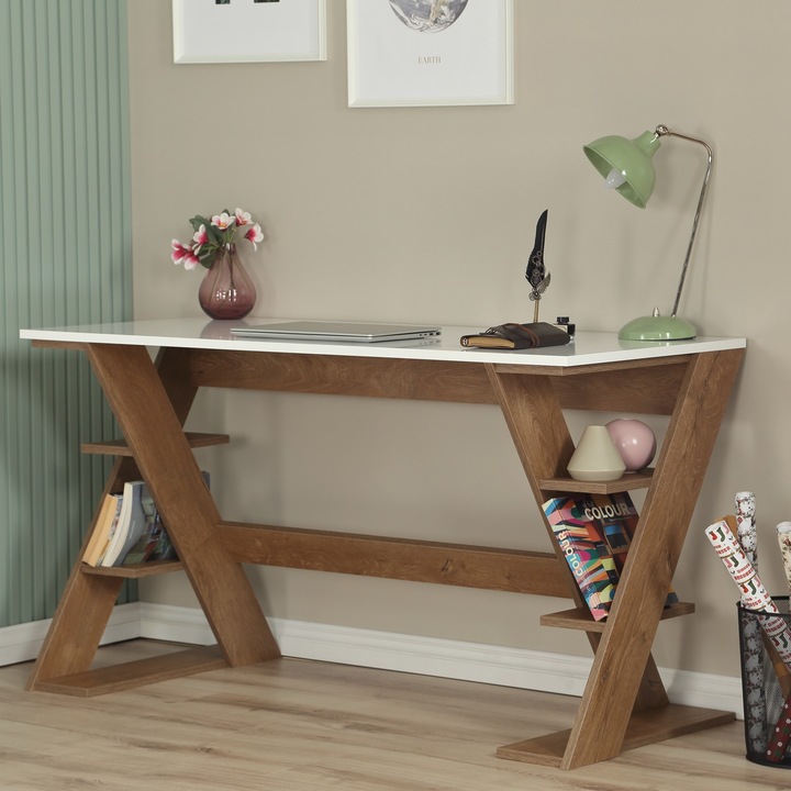 Birou Woody Fashion, 140x73x60cm, PAL, maro/alb