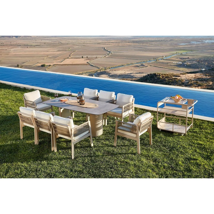 Set mobilier gradina, Woody Fashion, masa 200x100x70cm, 7 scaune 68,8x55x73,2cm, multicolor