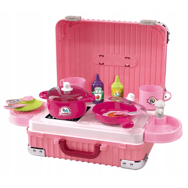 Bucatarie pentru copii, Norimpex, set 35 accesorii, roz, 24x10x20cm