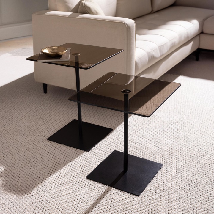 Set 2 mese de cafea, Woody Fashion, negru, bronz, 40x45cm, 40x50cm