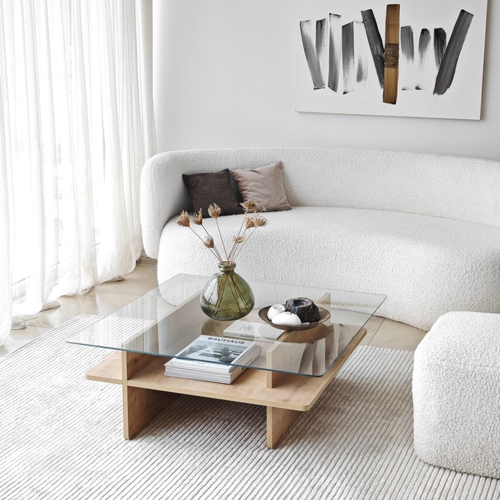 Masa de cafea Saga patrata, Woody Fashion, transparenta, 90x35x90cm