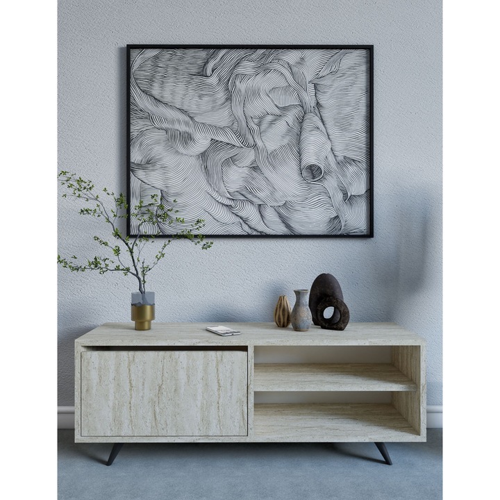 Comoda TV Woody Fashion, travertin, 120x47x35cm, 18mm, cu rafturi, montabila pe perete
