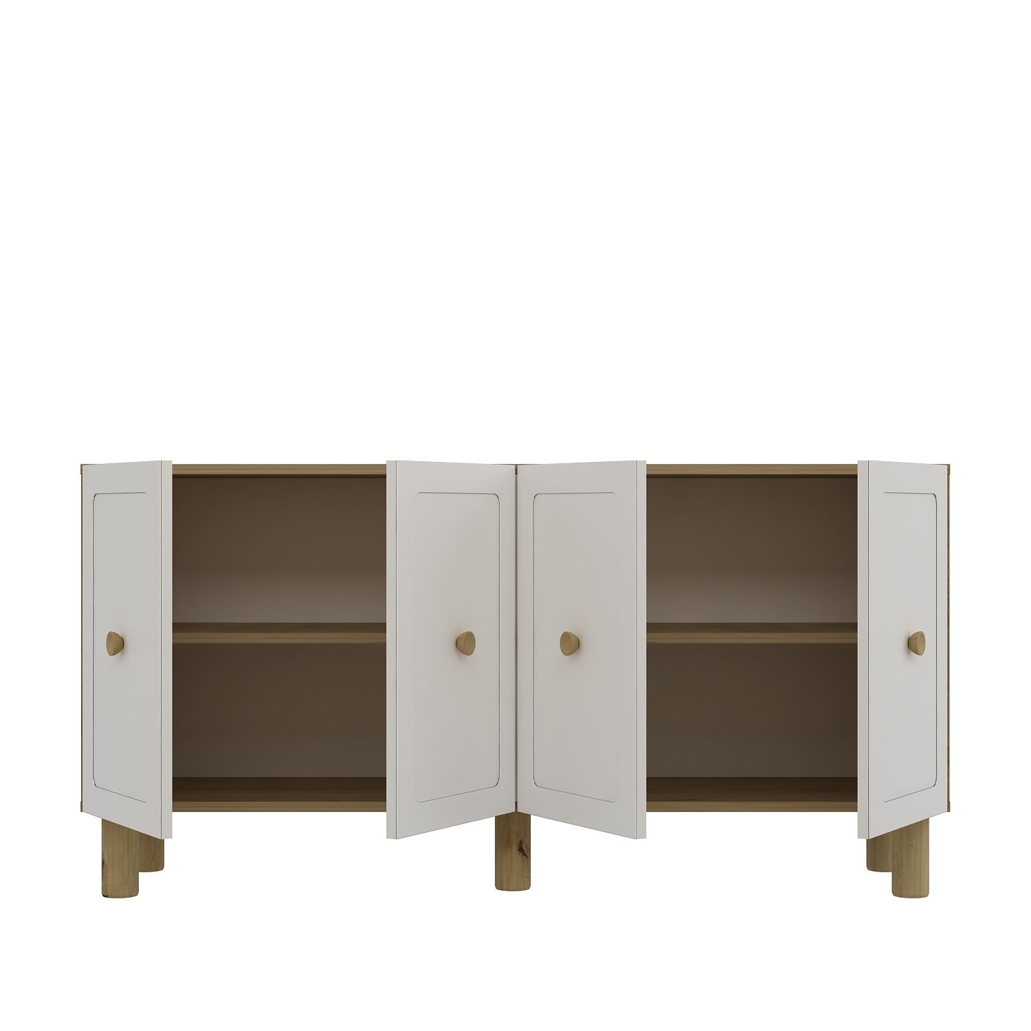 Consola Woody Fashion, 150x75x32cm, stejar safir si alb, design modern, 4 rafturi