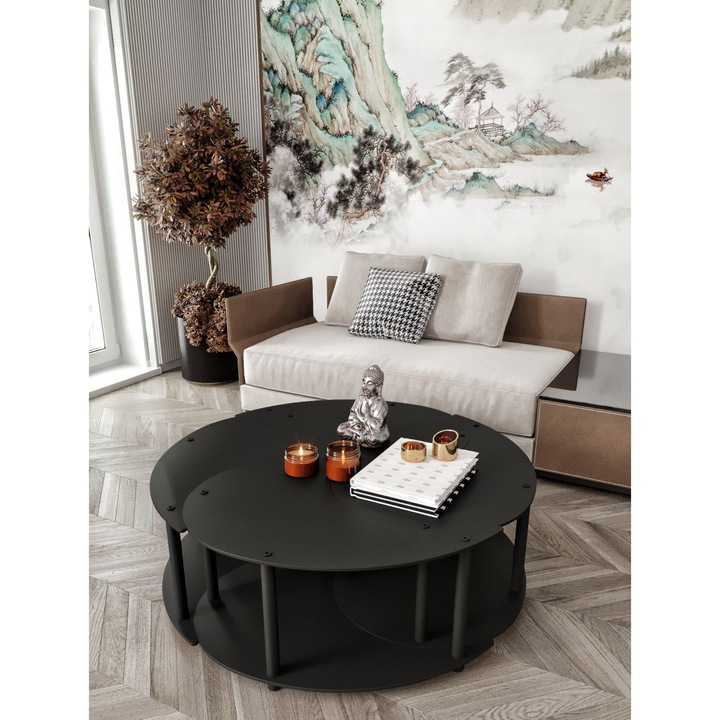 Set masa de cafea Woody Fashion 70x70x38cm, picioare din lemn, negru