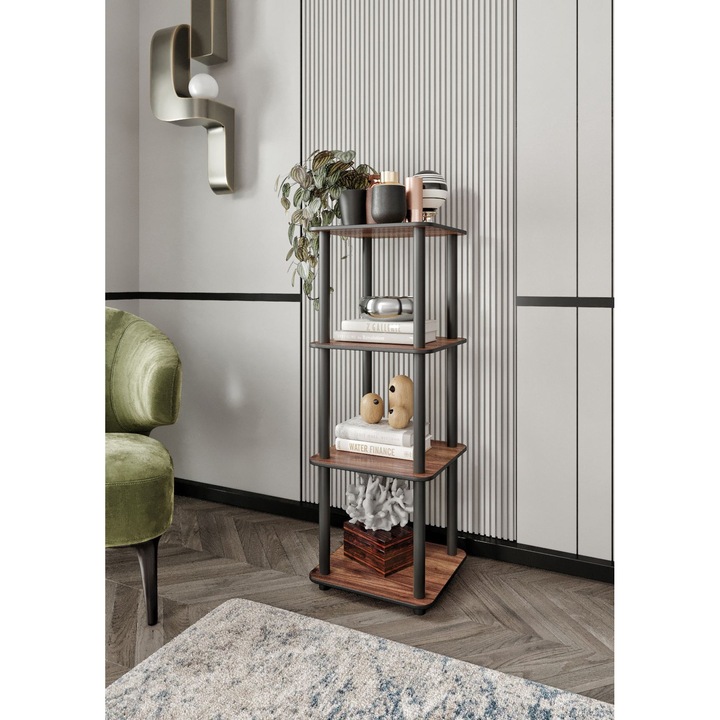 Biblioteca 4 etaje, Woody Fashion, nuc, 34x106x34cm, picioare din lemn