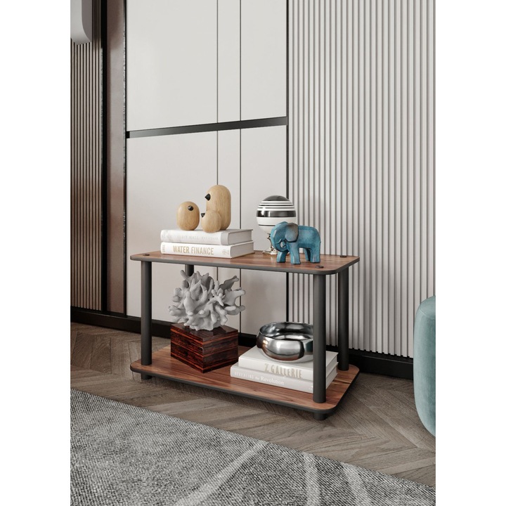 Masuta de cafea cu biblioteca 2 etaje, Woody Fashion, nuc, 30x38x60cm