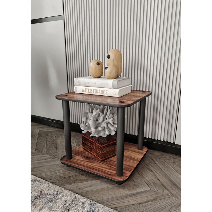 Masuta de side table cu 2 etaje, Woody Fashion, nuc, 34x38x34cm