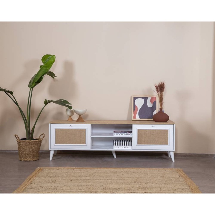 Comoda Woody Fashion, alb, stejar, 55x180x41cm